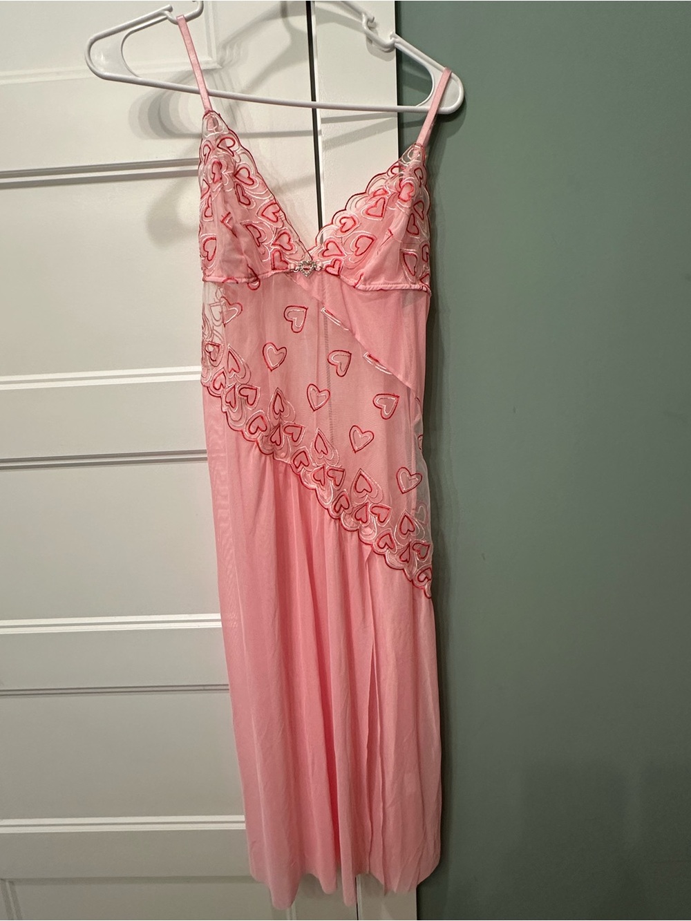 Pink Heart-Embroidered Sheer Slip Dress - Women's Intimates